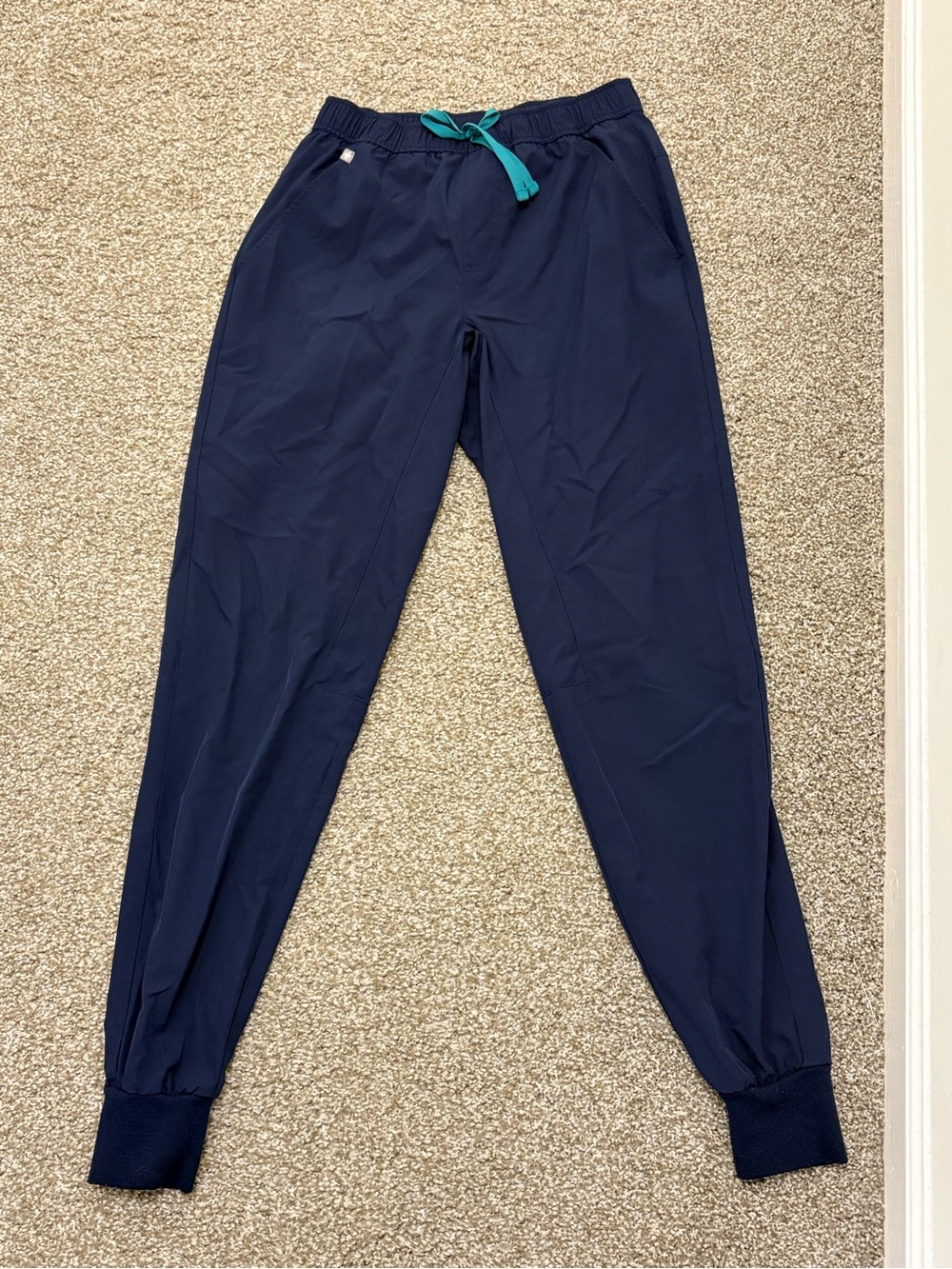 Figs Navy Joggers with Teal Drawcord